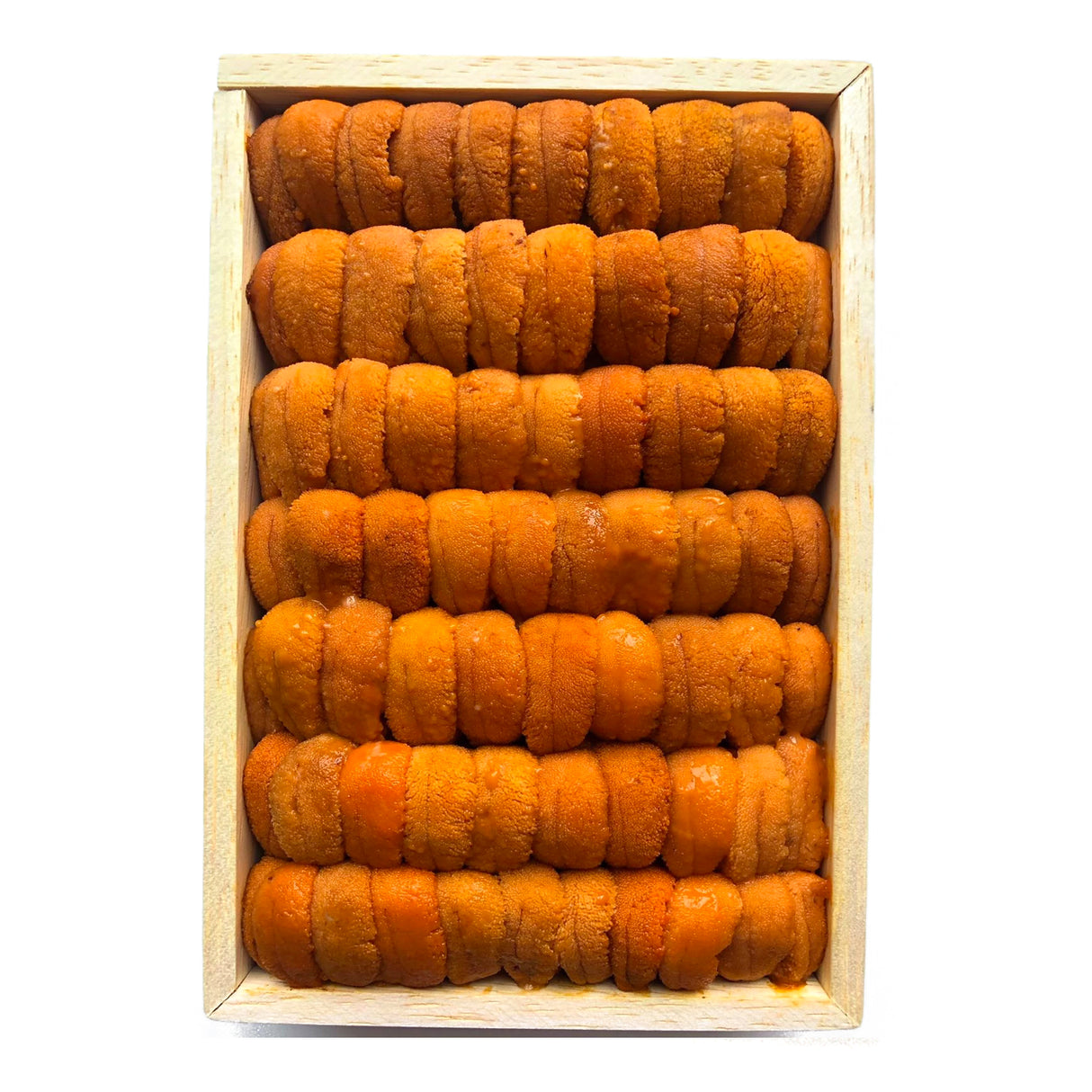 Auction grade red Japanese bafun uni is the most used uni in the world. Each box is carefully selected by our purveyors and bid on by our auctioneers the morning they are brought into the famed Tokyo Tsukiji market in Japan. Red Narabi Uni comes from the Japanese waters Off the coasts of Hokkaido and has a unique creamy and briney taste, the uni melts in your mouth leaving a sweet and light aftertaste.