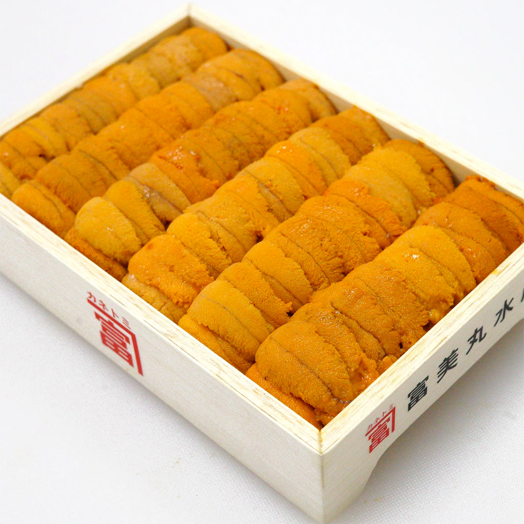 Shiki Singapore: Bafun Uni Narabi Yellow 250g Hokkaido Sea Urchin Auction grade Shiki SG. Order with us now for fresh seafood delivery!, Bafun Uni Narabi, Japanese seaurchin roe, toyosu auctions, delivery, Uni delivery, Uni straight pattern, Tomi Uni