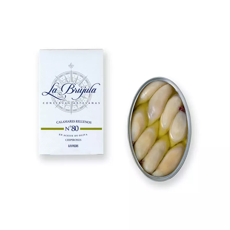 La Brujula Small Squids in Olive Oil - Chipirones en Aceite de Oliva (LB80)