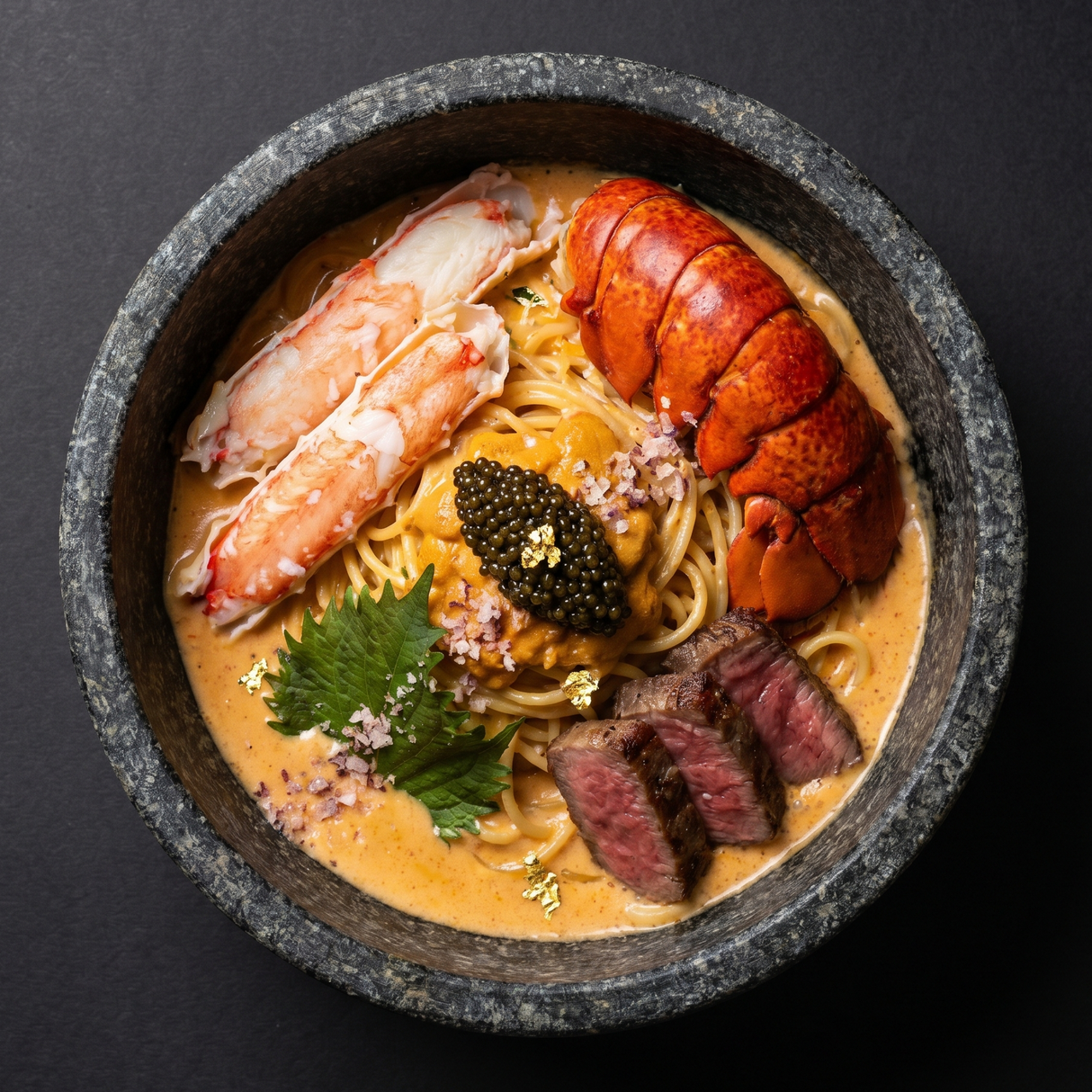 Creamy uni-mentaiko pasta topped with Sakura steak, lobster tail, premium caviar, and a finishing touch of Rokusuke Salt — an elevated Parents’ Day dish made for celebrating at home.