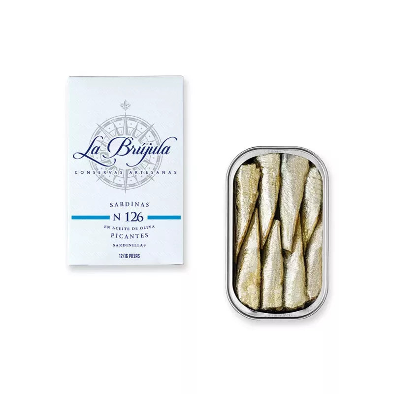 La Brujula Sardines in Spicy Olive Oil - Sardinas Ao Picantes (LB126)