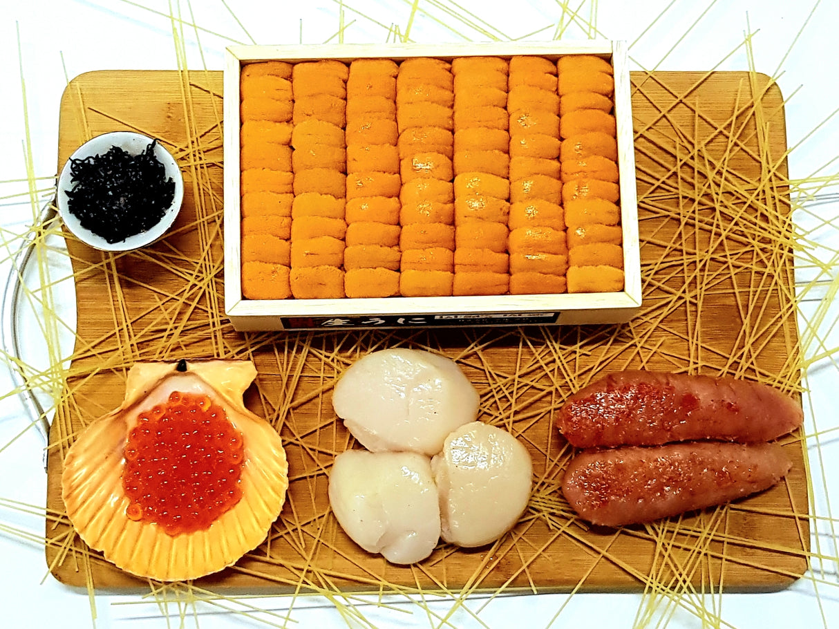 Shiki delivery japan japanese fresh frozen sashimi Ikura shiokombu scallops hotate uni sea urchin mentaiko fish eggs hokkaido tokyo angel hair pasta promotion